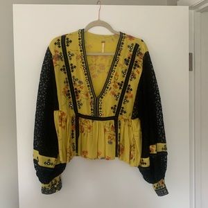 Free People Lace Sleeve Shirt